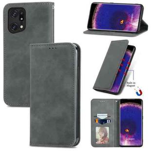 For OPPO Find X5 Retro Skin Feel Magnetic Horizontal Flip Leather Phone Case(Gray)