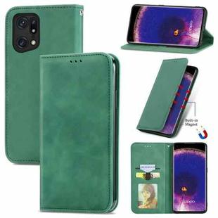 For OPPO Find X5 Retro Skin Feel Magnetic Horizontal Flip Leather Phone Case(Green)