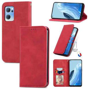 For OPPO Reno7 5G Retro Skin Feel Magnetic Horizontal Flip Leather Phone Case(Red)