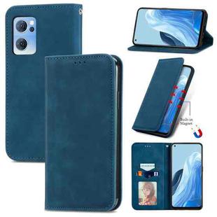 For OPPO Reno7 5G Retro Skin Feel Magnetic Horizontal Flip Leather Phone Case(Blue)