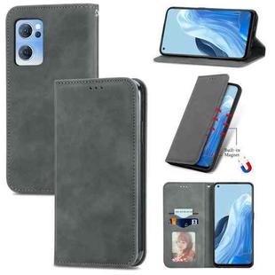 For OPPO Reno7 5G Retro Skin Feel Magnetic Horizontal Flip Leather Phone Case(Gray)