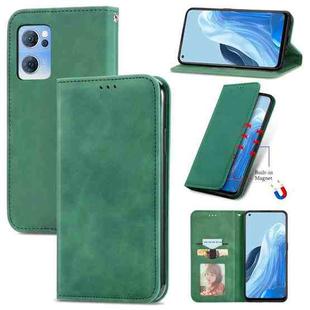 For OPPO Reno7 5G Retro Skin Feel Magnetic Horizontal Flip Leather Phone Case(Green)