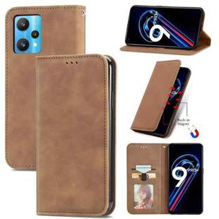 For OPPO Realme 9 Pro+ 5G Retro Skin Feel Magnetic Horizontal Flip Leather Phone Case(Brown)