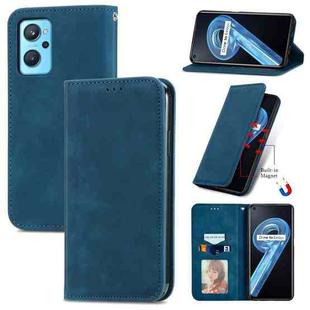 For OPPO Realme 9i Retro Skin Feel Magnetic Horizontal Flip Leather Phone Case(Blue)