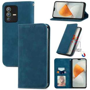 For vivo S12 Retro Skin Feel Magnetic Horizontal Flip Leather Phone Case(Blue)