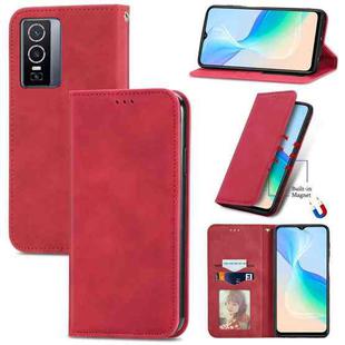 For vivo Y76 5G Retro Skin Feel Magnetic Horizontal Flip Leather Phone Case(Red)