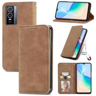 For vivo Y76 5G Retro Skin Feel Magnetic Horizontal Flip Leather Phone Case(Brown)