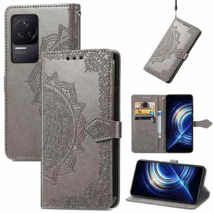 For Xiaomi Redmi K50 Pro Mandala Flower Embossed Flip Leather Phone Case(Gray)