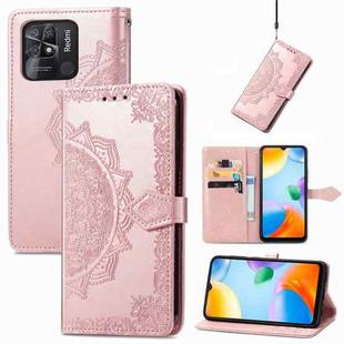 For Xiaomi Redmi 10C Mandala Flower Embossed Flip Leather Phone Case(Rose Gold)
