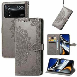 For Xiaomi Poco X4 Pro 5G Mandala Flower Embossed Flip Leather Phone Case(Gray)
