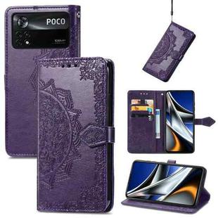 For Xiaomi Poco X4 Pro 5G Mandala Flower Embossed Flip Leather Phone Case(Purple)