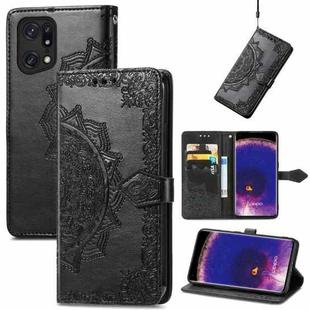 For OPPO Find X5 Pro Mandala Flower Embossed Flip Leather Phone Case(Black)