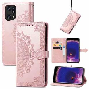 For OPPO Find X5 Pro Mandala Flower Embossed Flip Leather Phone Case(Rose Gold)