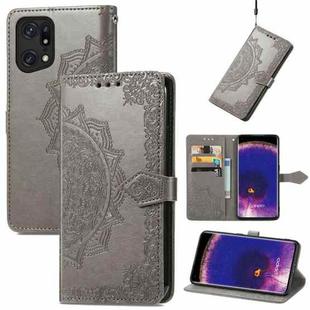 For OPPO Find X5 Pro Mandala Flower Embossed Flip Leather Phone Case(Gray)
