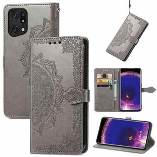 For OPPO Find X5 Mandala Flower Embossed Flip Leather Phone Case(Gray)