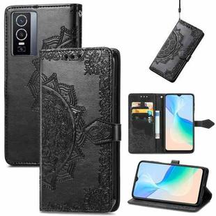 For vivo Y76 5G Mandala Flower Embossed Flip Leather Phone Case(Black)