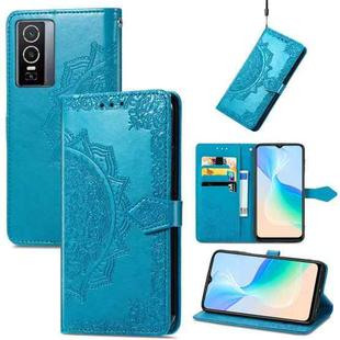 For vivo Y76 5G Mandala Flower Embossed Flip Leather Phone Case(Blue)