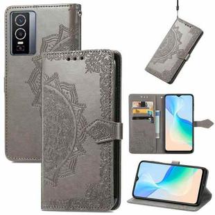 For vivo Y76 5G Mandala Flower Embossed Flip Leather Phone Case(Gray)
