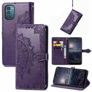 For Nokia G21 Mandala Flower Embossed Flip Leather Phone Case(Purple)