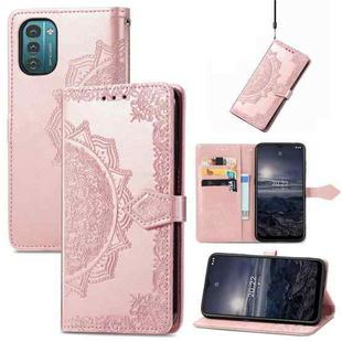 For Nokia G21 Mandala Flower Embossed Flip Leather Phone Case(Rose Gold)