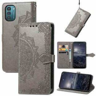 For Nokia G21 Mandala Flower Embossed Flip Leather Phone Case(Gray)