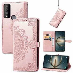 For TCL 30 V 5G Mandala Flower Embossed Flip Leather Phone Case(Rose Gold)