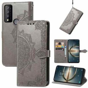 For TCL 30 V 5G Mandala Flower Embossed Flip Leather Phone Case(Gray)