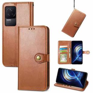 For Xiaomi Redmi K50 Pro Retro Solid Color Buckle Leather Phone Case(Brown)