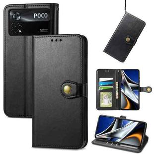 For Xiaomi Poco X4 Pro 5G Retro Solid Color Buckle Leather Phone Case(Black)