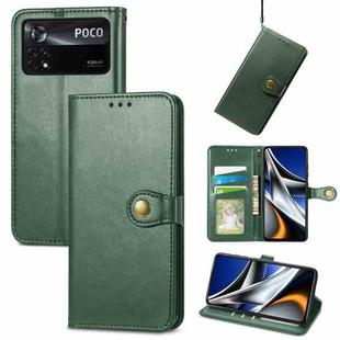 For Xiaomi Poco X4 Pro 5G Retro Solid Color Buckle Leather Phone Case(Green)