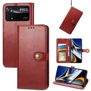 For Xiaomi Poco X4 Pro 5G Retro Solid Color Buckle Leather Phone Case(Red)