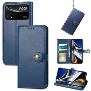For Xiaomi Poco X4 Pro 5G Retro Solid Color Buckle Leather Phone Case(Blue)
