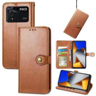 For Xiaomi Poco M4 Pro Retro Solid Color Buckle Leather Phone Case(Brown)