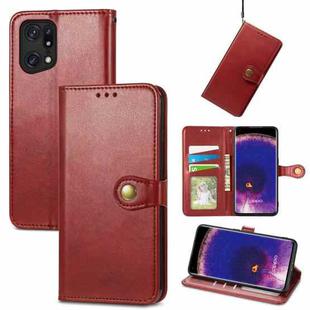 For OPPO Find X5 Retro Solid Color Buckle Leather Phone Case(Red)