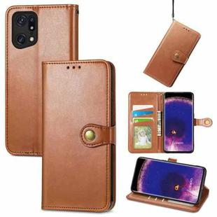 For OPPO Find X5 Retro Solid Color Buckle Leather Phone Case(Brown)