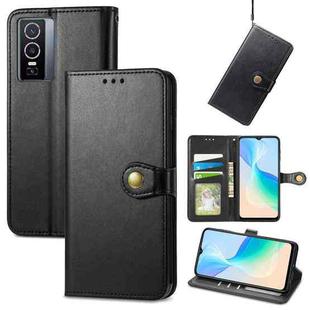 For vivo Y76 5G Retro Solid Color Buckle Leather Phone Case(Black)