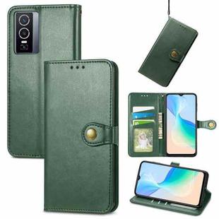 For vivo Y76 5G Retro Solid Color Buckle Leather Phone Case(Green)