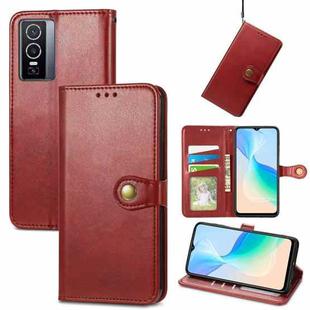 For vivo Y76 5G Retro Solid Color Buckle Leather Phone Case(Red)