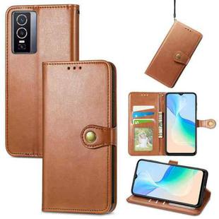 For vivo Y76 5G Retro Solid Color Buckle Leather Phone Case(Brown)
