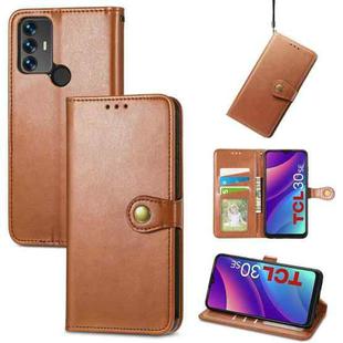 For TCL 30 SE Retro Solid Color Buckle Leather Phone Case(Brown)