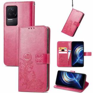 For Xiaomi Redmi K50 Pro Four-leaf Clasp Embossed Buckle Leather Phone Case(Magenta)