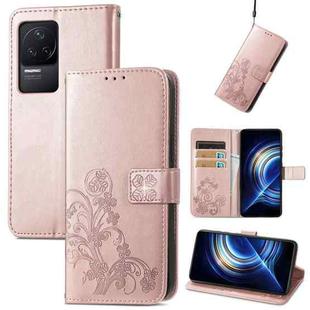 For Xiaomi Redmi K50 Pro Four-leaf Clasp Embossed Buckle Leather Phone Case(Rose Gold)