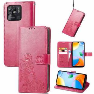 For Xiaomi Redmi 10C Four-leaf Clasp Embossed Buckle Leather Phone Case(Magenta)