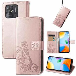 For Xiaomi Redmi 10C Four-leaf Clasp Embossed Buckle Leather Phone Case(Rose Gold)