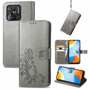 For Xiaomi Redmi 10C Four-leaf Clasp Embossed Buckle Leather Phone Case(Gray)