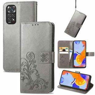 For Xiaomi Redmi Note 11 Pro 4G Global Four-leaf Clasp Embossed Buckle Leather Phone Case(Gray)