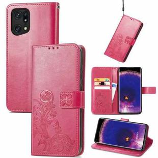 For OPPO Find X5 Pro Four-leaf Clasp Embossed Buckle Leather Phone Case(Magenta)