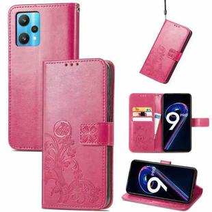 For OPPO Realme 9 Pro Four-leaf Clasp Embossed Buckle Leather Phone Case(Magenta)