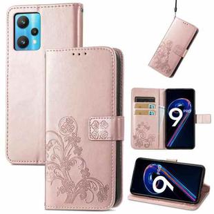 For OPPO Realme 9 Pro Four-leaf Clasp Embossed Buckle Leather Phone Case(Rose Gold)