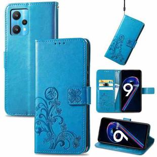 For OPPO Realme 9 Pro Four-leaf Clasp Embossed Buckle Leather Phone Case(Blue)